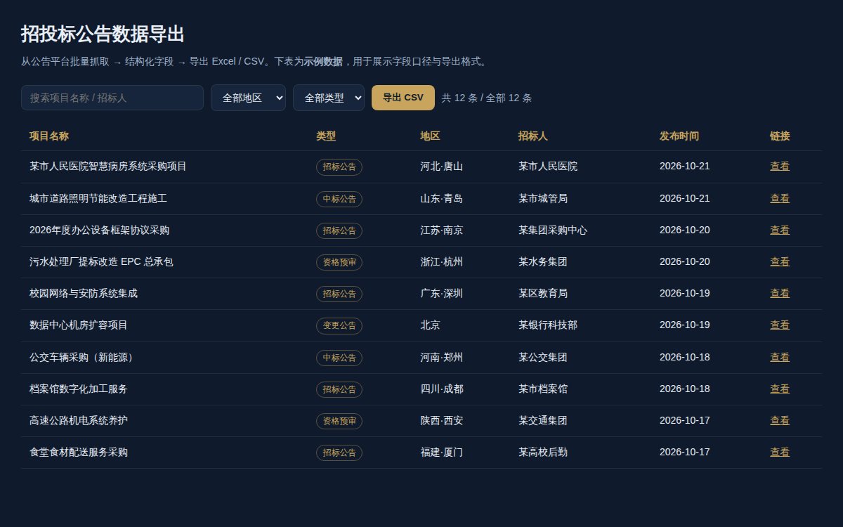公告字段抽取与导出界面截图